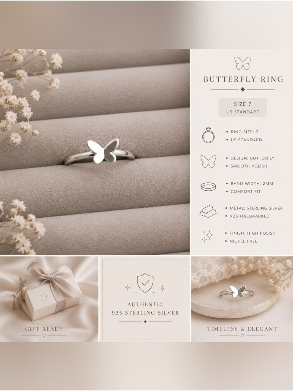 Silver Butterfly Ring Silver